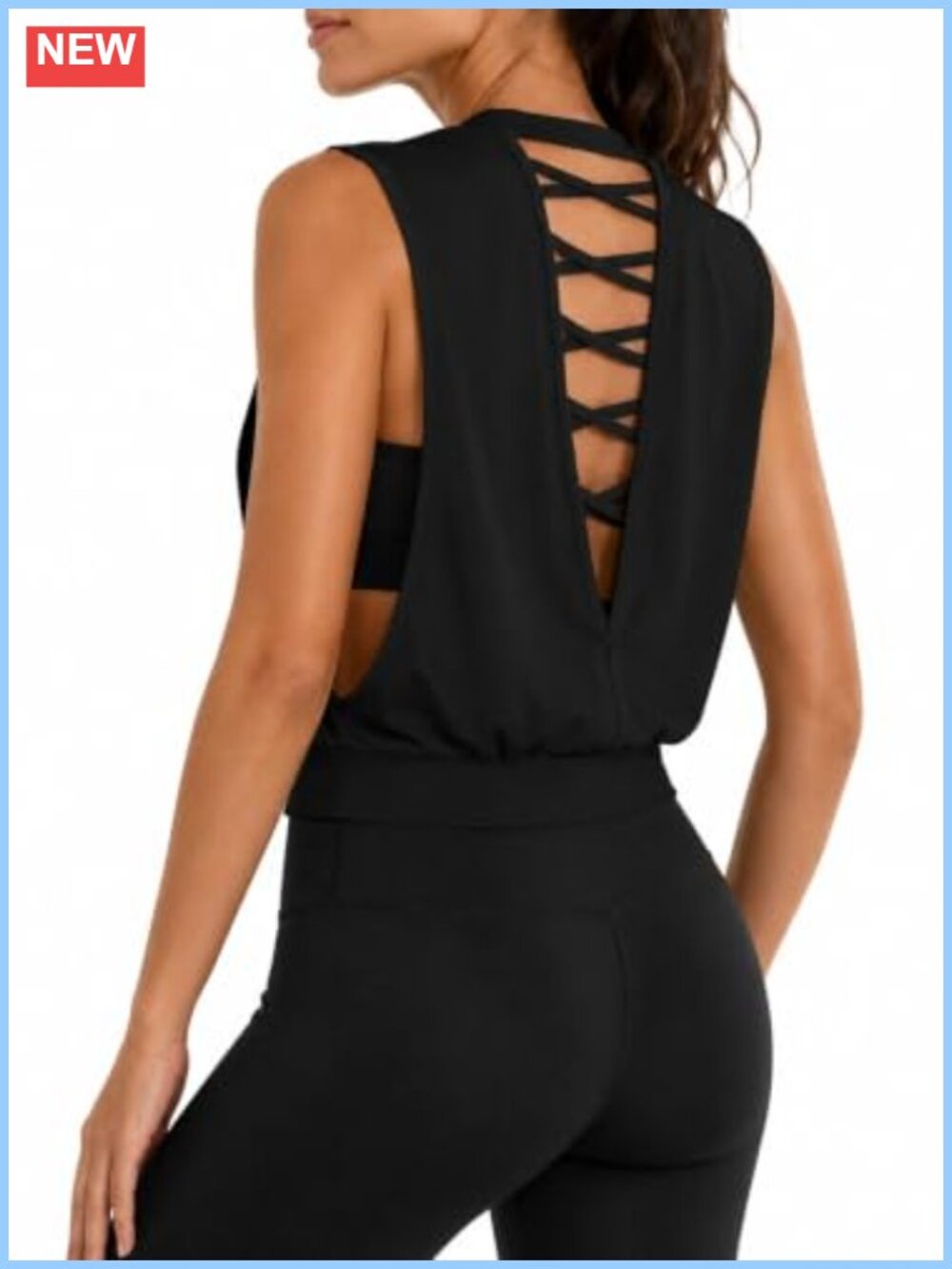 Open Back Workout Crop Tank Top Criss Cross Athletic Gym Shirt